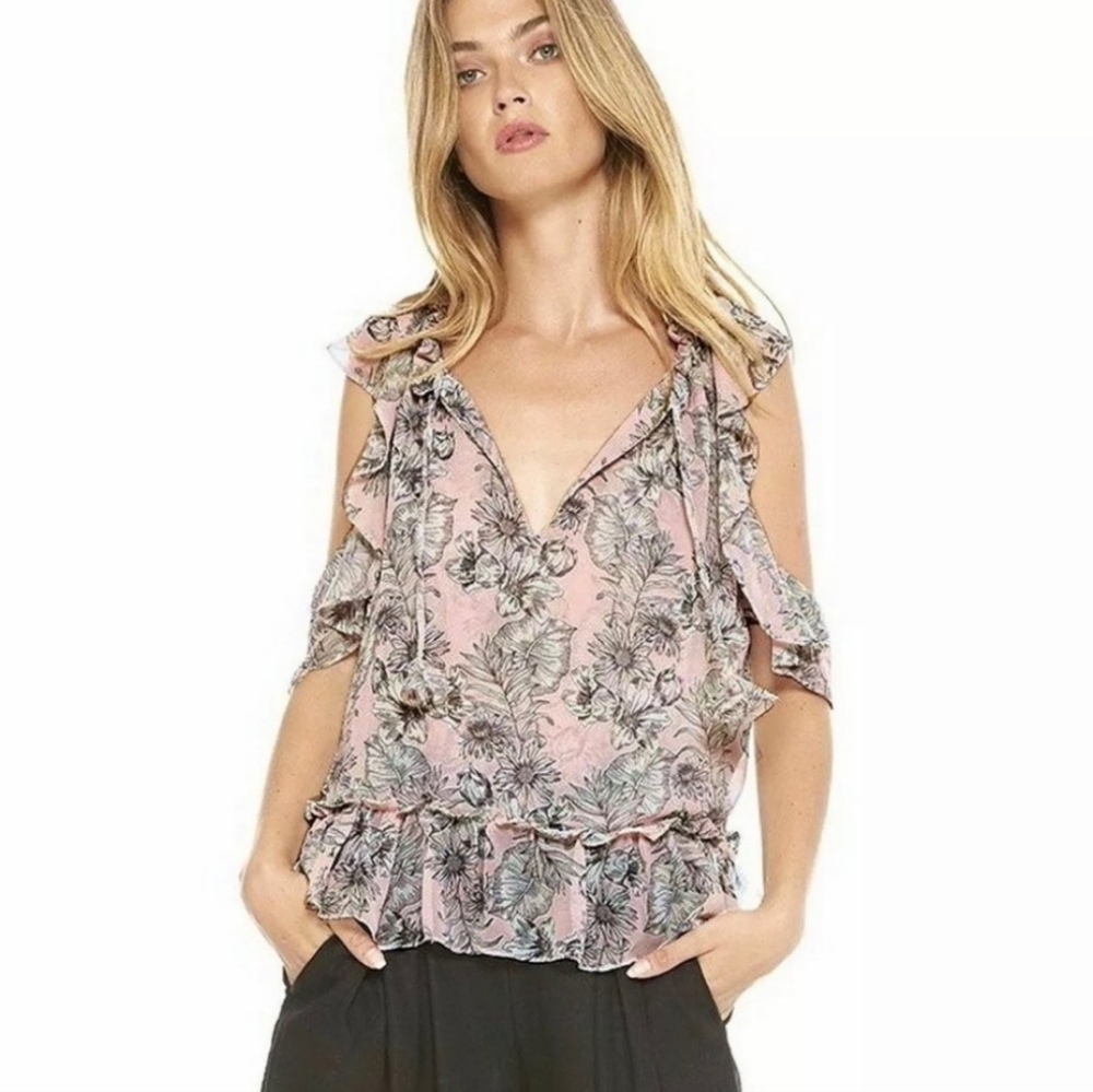 MISA Los Angeles Nilofar Floral Cold Shoulder Peplum Blouse
